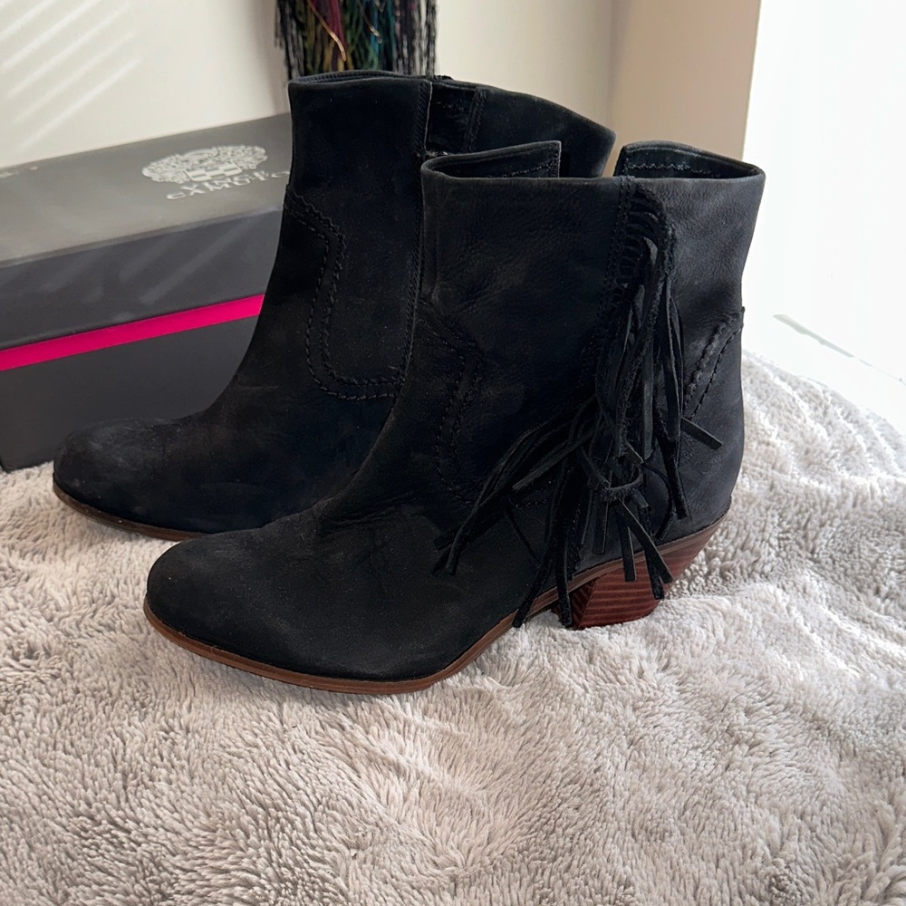 Vince Camuto Black Fringe Ankle Boots